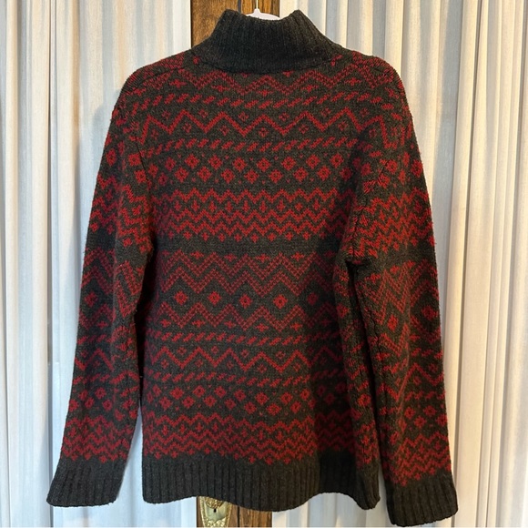 J. Crew Gray Red Fair Isle Lambswool 1/4 Zip Pullover Sweater - Picture 8 of 14